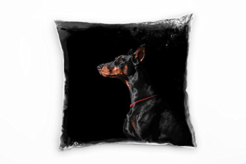 Paul Sinus Art Tiere, Hund, Dobermann, Portrait, schwarz, braun Deko Kissen 40x40cm für Couch Sofa Lounge Zierkissen - Dekoration zum Wohlfühlen
