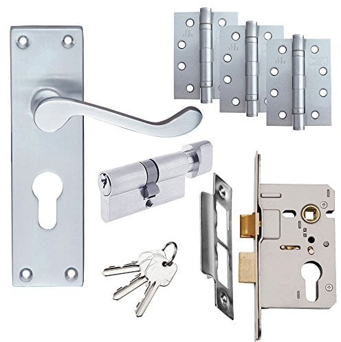 Victorian Scroll Door Handle Set - Euro Lock Door Pack - Satin Chrome