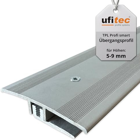 ufitec® Profi Smart Profilsystem für Vinylböden - geeignet für Belagshöhen von 5-9 mm - ALU eloxiert (Dehnungsfugenprofil 45 mm breit | Länge: 90 cm, Silber)