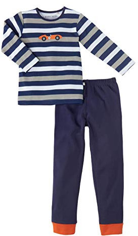 Bio Kinder Schlafanzug 2-teilig 100% Bio-Baumwolle (kbA) GOTS zertifiziert, Blau/Grau/Weiß, 98/104