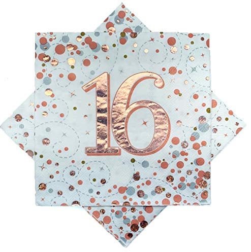 Oaktree Sparkling Fizz 16th Rose Gold 33cm x 33cm 3-ply Napkins 16pcs