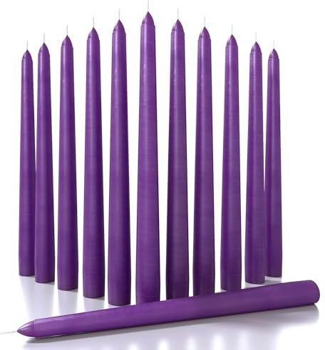 CANDWAX 30 cm Taper Candles Set of 12 - Dripless and Smokeless Candle Unscented - Slow Burning Candle Sticks Ideal as Christmas Candle or Dinner Candles – Purple Candles
