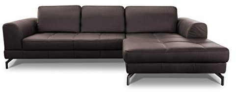 CAVADORE Ledergarnitur Benda / Großes Ecksofa mit XL-Longchair rechts & Federkern / Inkl. Sitztiefenverstellung / 284 x 87 x 175 / Echtleder: braun
