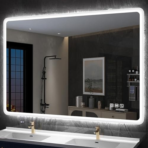 S'bagno 100 x 70 cm Miroir Salle de Bain avec eclairage, Miroir LED Salle de Bain avec variateur de lumière et Changement de Couleur Anti-buée, Miroir Salle de Bain avec Haut-Parleur Bluetooth