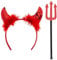 2pc Sequin Red Devil Horns Headband and Pitchfork for Red Devil Costume Women Halloween Accessories - Pitchfork and Costume Horns Halloween Headbands for Women Fancy Dress