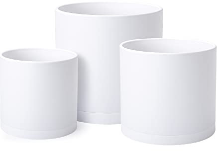 D'vine Dev 6,5 Pulgadas, 8 Pulgadas, 10 Pulgadas, Juego de 3, macetas de Color Blanco para Plantas con Orificios de Drenaje y Salsas sin Costuras, Grande, 74-E-L-1