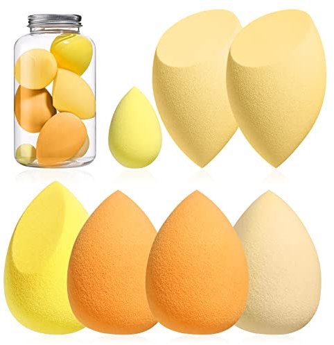 Makeup Sponge Set BS-MALL Blender Sponges 7 Pcs for Liquid, Cream, and Powder, Multi-colored with 1 Mini Makeup Sponge Pink (D-Yellow)