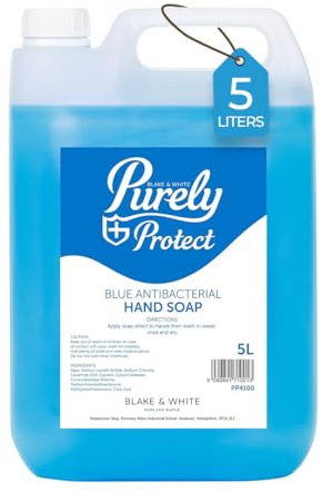 Blake & White Antibacterial Hand Soap 5L - Purely Protect Blue Handwash Liquid Soap for Home, Office, Kitchens and Washrooms - Lightly Scented Hand Wash to Kill 99.9 percent of Germs and Bacteria