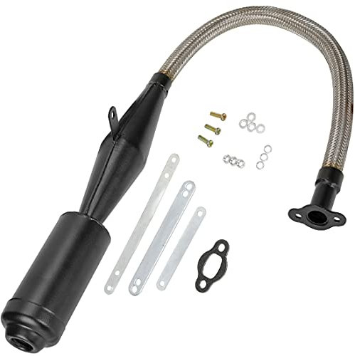 FVRITO Silenziatore flessibile in acciaio inox per tubo di scarico a 2 tempi, 49 cc, 60 cc, 66 cc, 80 cc, 100 cc, motore a gas per bicicletta, motorizzato nero (PQG022-TH)
