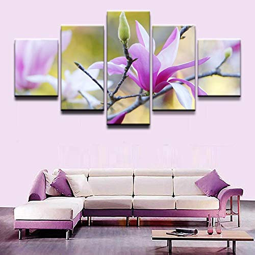 Xcstdjx Moderne Kunstdruck Malerei Auf Leinwand Wandkunst 5 Stück Die Mulan Blüten Im Frühling Für Zuhause Wohnzimmer Dekor Wandbilder,Ohne Rahmen