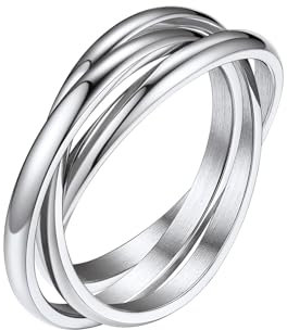 Bestyle 3er Ring Edelstahl Wickelring Damen Rolling Rings Fingerring Ehering Verlobungsring Ring Für Frauen Silber 54.4(17.3)