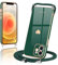 Wirvyuer Handyband Kompatibel mit iPhone 12 Handyhülle Necklace Hülle mit Band zum Umhängen Kameraschutz Liebesherz Schutzhülle mit Halsband Galvanik Silikon Umhängetasche für iPhone 12 Dunkelgrün