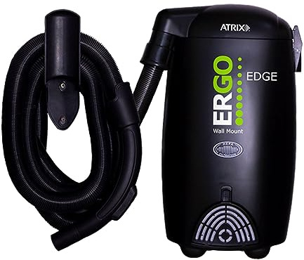 Atrix Ergo Edge Canister Shop Vac-Wall Mounted Garage Vacuum Cleaner with Built-in Dust Bag & Extendable Hose-Compact Black Design, 20 x 9 x 12