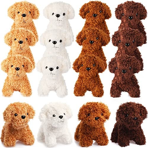 12 Stück Mini Plüsch Hunde Gefüllt Welpe mit Schlüsselanhänger Hunde Party Gefälligkeiten Klein Kuscheltier Mini Stofftiere für Kinder Goodie Tasche Füllstoffe Karneval, 4,8 Zoll (Netter Stil)