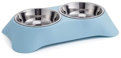 Comedero para Perros Gatos Doble de plástico tazón de Acero Comida Plato para Mascotas