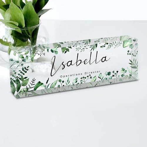 Fanery Sue Personalisierte Acryl Namensschild für den Schreibtisch, Namensschild mit Name & Funktion, Bürodeko für Männer & Frauen, 20.32 * 6.4 * 3.05 cm(Nur Text-Stil 18）