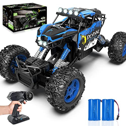 CROBOLL 1:12 Large Remote Control car for Boys Kids with Lifting Function,4WD RC Cars Electric Monster Truck Toy Gifts 4X4 Off-Road RC Rock Crawler 2.4GHz All Terrain RC Truck with 2 Batteries(Blue)