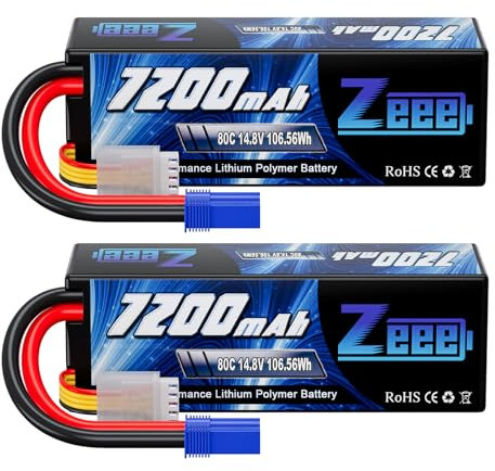 Zeee 4S Lipo Akku 14,8V 80C 7200mAh RC Akku Hartschalenk mit EC5 Anschluss für RC Auto LKW Tank Buggy Truggy RC Rennmodelle (2 Stück)