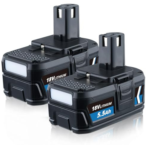DASNITE 2Pack P108 5.5Ah Remplacement for Ryobi 18V Battery Compatible with Ryobi Battery 18V Cordless Tool RB18L50 RB18L40 RB18L25