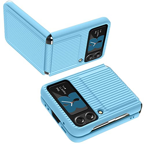 Miimall for Samsung Galaxy Z Flip 4 Case with Hinge Protection, [Sliding Hinge] [Glass Camera Lens Protector] PC Ultra-Thin Shockproof Anti-skid Full Protective Cover Case for Z Flip 4-Blue