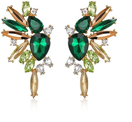 EVER FAITH Pendientes Mujer Diamantes de Imitación de la Vendimia Elegante Marquesa de Cristal Cuelgan Aretes Verde Tono Dorado Champán