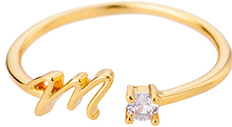HIJONES Damen Initiale Ring mit Zirkonia Zierlich Einstellbare Stapelringe Alphabet Buchstaben Schmuck