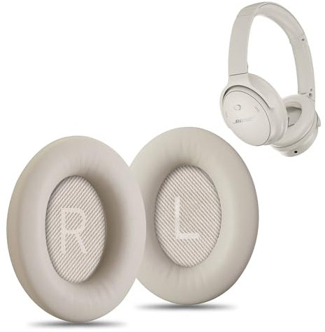 AHG Premium QC45 Ersatz-Ohrpolster, kompatibel mit Bose QuietComfort 45 / Bose QC45 Kopfhörer mit Geräuschunterdrückung (White Smoke). Hochwertiges Proteinleder, dicker, hochdichter Schaumstoff und