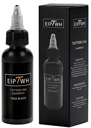 EIPTWH 2 oz 60 ml schwarze Tattoo-Tinten, echte schwarze Tattoo-Pigmente für Liner und Shader Permanent Make-up, EU-Standard-Tattoo-Tinten, schwarzes Tattoo-Zubehör