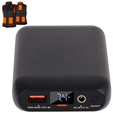 BIAL 7.4V 16000mAh Heated Vest Battery Pack, 4 X 1.7MM DC Out Port Rechargeable Battery Pack for Heated Vest with DC and USB Output Ports for Heated Gilet,Pants,Jacks