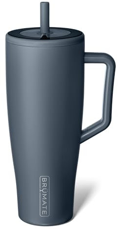 BrüMate Era Gobelet isotherme de 1200 ml avec poignée et paille – Gobelet isotherme 100 % étanche avec couvercle et paille – En acier inoxydable – Base adaptée au porte-gobelet – 1200 ml (bleu nuit)