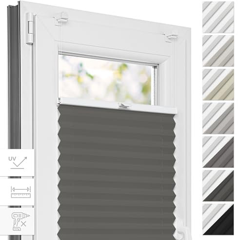 Estika Thermo Plissee ohne Bohren - 90 x 230 cm - Farbe: Anthrazit - Fensterrollos für innen, Plissee Verdunklung, Plissee Blickdicht, Rollos für Fenster ohne Bohren