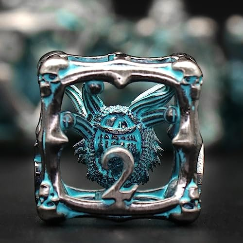 Beholder Würfelset, DND Würfel Metall Dice Set, ZHOORQI W20 Würfel Polyedrische Würfel für Dungeons and Dragons, D&D Spielwürfel Geschenk(Eye-Retro Blue)