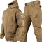KEAAN Herren-Angelanzug, Winter, Haifischhaut, Softshell-Fleece, dick, Bergsteigen, Camping, Kleidung, Taktiktraining, wasserdicht, Khaki||XL