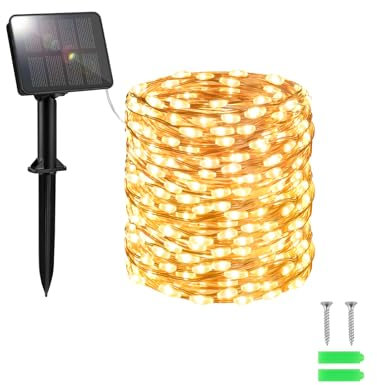 FFZZKJ Solar Lichterkette Außen Solar 100LED 10M Solarlichterkette Außen Wetterfest 8 Modi für Gartendeko, Terrasse, Warmweiß
