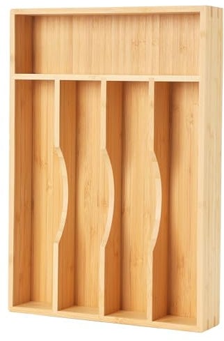 Upassion Bamboo Kitchen Drawer Organizer, 9 Inch Silverware Utensil Holder for Samll Drawer, Narrow Silverware Organizer for Cutlery Knives