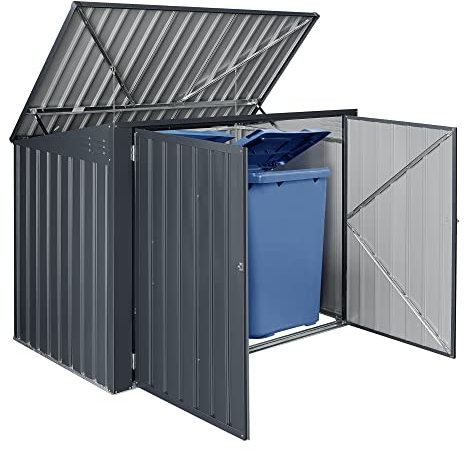 [en.casa] Mülltonnenverkleidung Grebin für 2 x 240 L Tonnen Mülltonnenbox Müllbox Stahl Dunkelgrau 173 x 101 cm