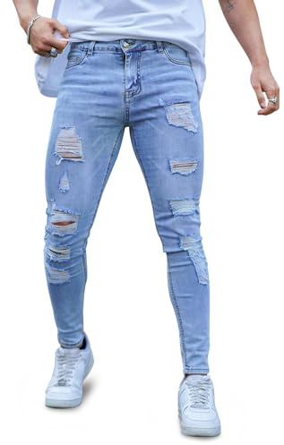 GINGTTO Pantaloni Jeans Uomo Skinny Strappati Denim Stretch Tapered | Casual,Con Tasche,Business,Super Stretch,Gamba Conica,Abbigliamento Stradale,Comodo