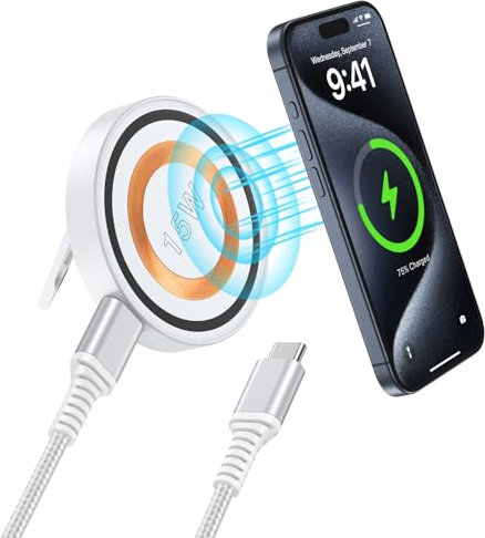 15W Magsafe Kabelloses Ladegerät,Magnetische Wireless Charger für iPhone 16 15 14 13 12 Pro Max,Handy Induktive Ladestation Ständer Schnellladung für Samsung Galaxy S25 S24 S23 S22 S21,Google,AirPods