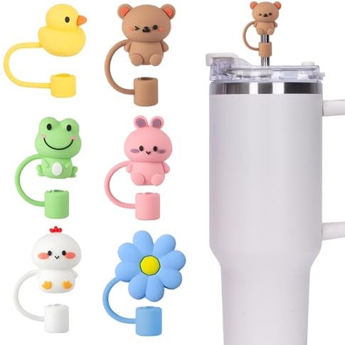 Six Stanley Straw Covers, 6 Straw Caps, Suitable for 30oz & 40oz Straw Lid Covers, Stanley Cup 9-10MM, Stanley Cup Accessories, Straw Toppers Mixed Flowers, Six Drinks Straw Caps, Party Presents
