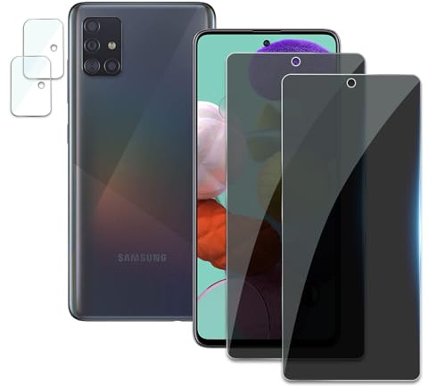 2 Pièces Verre Trempé Anti-Espion pour Samsung Galaxy A51 avec 2 Pièces Caméra Arrière Protecteur, Protecteur D'écran de Confidentialité, 9H Dureté Film Protecteur Vitre, Anti-rayures