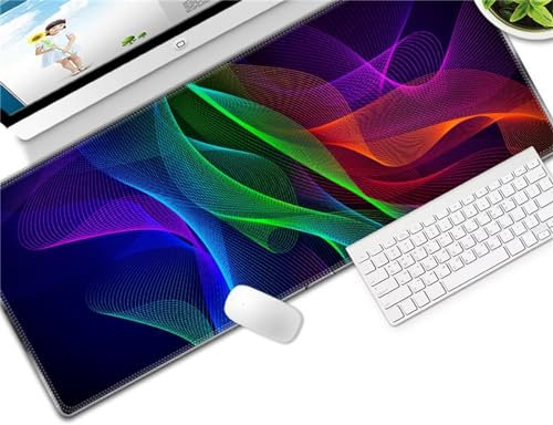 Mauspad XXL, 600x400x3mm Große Abstrakt Blau Rot Gaming Mauspad, rutschfest Schreibtischunterlage, Waschbares Mousepad mit Vernähte Kanten für Gamer PC Maus und Tastatur