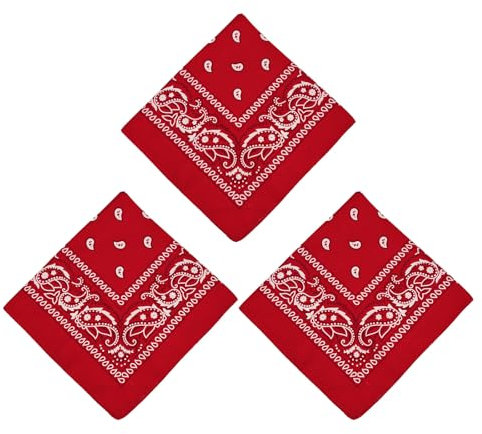 FUIPVGI 3 Pcs Bandana Head Scarf for Men and Women, Stylish Versatile Red Bandanas Paisley Print Cowboy Headband Scarf Headbands Masks for Running, Hiking, Biking, Cosplay