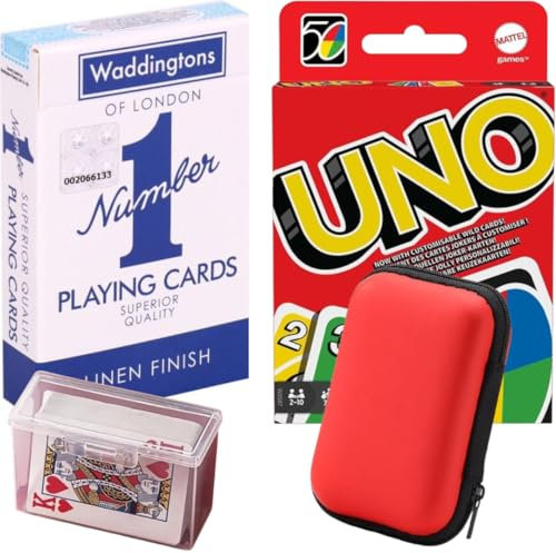 UNO Kartenspiel + Spielkarten mit Reiseetui & Kunststoffkoffer | Kinderspiele, Reisespiele, Kartendeck, Spieleabend, Familienspiele, Mattel