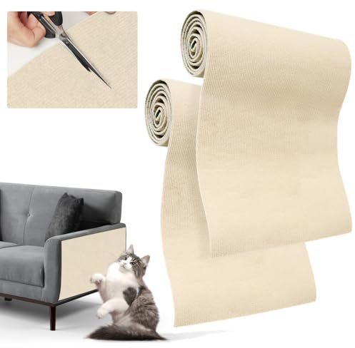 Yokuni 2 Pezzi Tiragraffi Divano - 200 x 40 cm Tiragraffi per Gatti Divano, DIY Antigraffio per Gatti, può Essere Ritagliato, Proteggi Divano Graffi Gatto per Divani, Porta e Muro