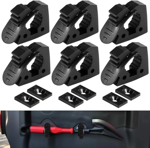 6 Pcs Quick-Release Rubber Clamps, Adjustable Mount Brackets for 1-1/7” to 1-3/7” Diameter Tools, Shovel Holders, Universal Rubber Clamp Mount Kit for Trucks, ATVs, RVs
