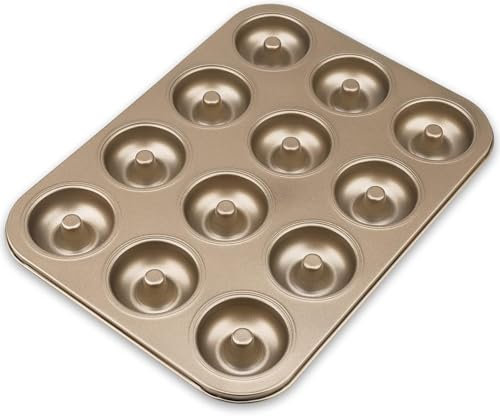 Moldes para Donuts, Moldes Metálicos Donas Antiadherentes con 12 Cavidades - Ø6.5 cm, Moldes Donuts Horno de Acero al Carbono para Galletas/Tarta/Muffin/Pan/Cupcakes - 35x26.5CM
