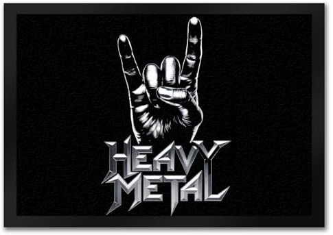speecheese Rockzeichen Hand - Heavy Metal Fußmatte in 35x50 cm Schwarz Silber Design Rock On mit Devil Horns Perfekt für alle Metal Fans Robuste und stilvolle Begrüßung