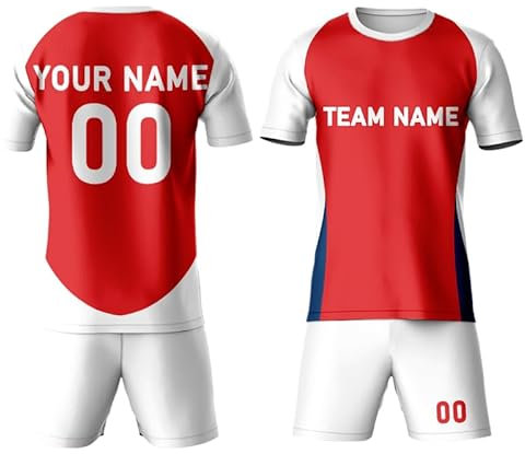England-Weste, Trikot für Herren, Kinder, Jungen, personalisierbar, Teamnamennummer, Fußball-Set, rot-weißes Rugby-Shirt und Shorts, S-5XL, rot / weiß, 120 cm