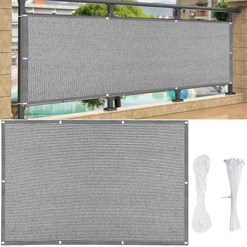 AMZYU Balkon Sichtschutz Ohne Bohren 95x180cm Sichtschutzmatte Balkon Blickdicht Windschutz Atmungsaktiv Privatsphäre mit Ösen, Kabelbinder Und Kordel für Garten, Balkon, Grau