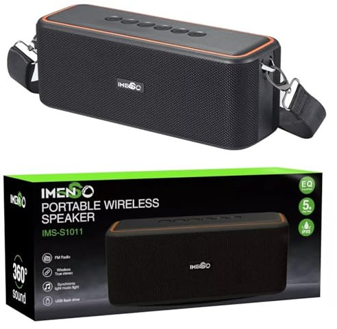 IMENSO Portable Bluetooth Speaker S1011, EQ 50W 2400mAh battery Double horn Wireless, Outdoor, IPX5 Waterproof, 5 Hours Loud Music Play-Time, FM (Black)